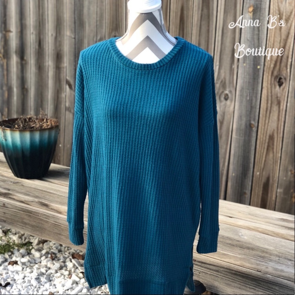 Teal waffle sweater